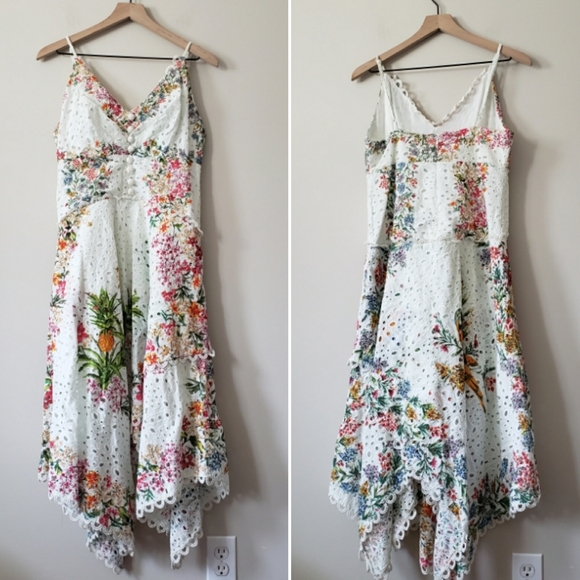 Farm rio delicate forest scarf print eyelet lace cotton sundress Size Medium - Picture 2 of 10